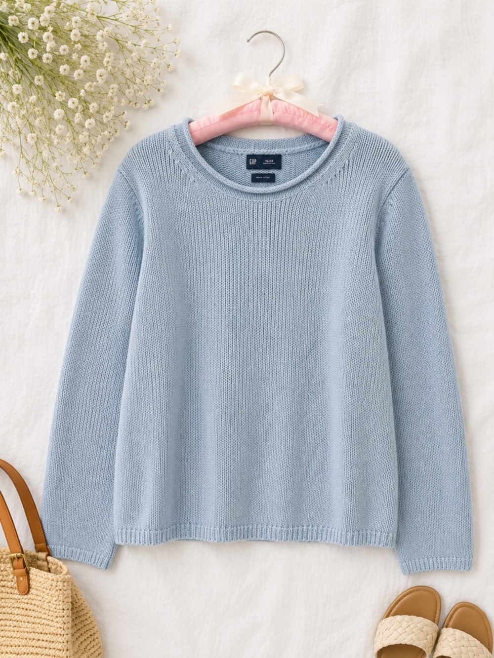 GAP 100% Cotton Light Blue Crewneck Pullover Sweater XL